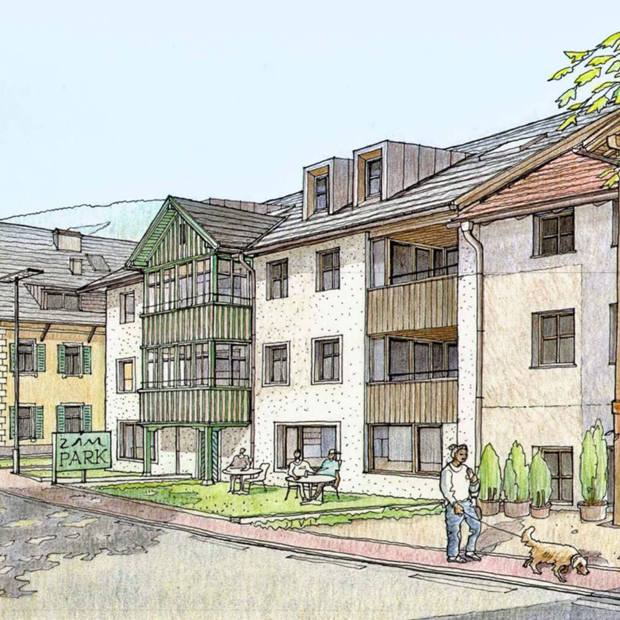 Drawn picture of the entrance of the Residence Zin Park